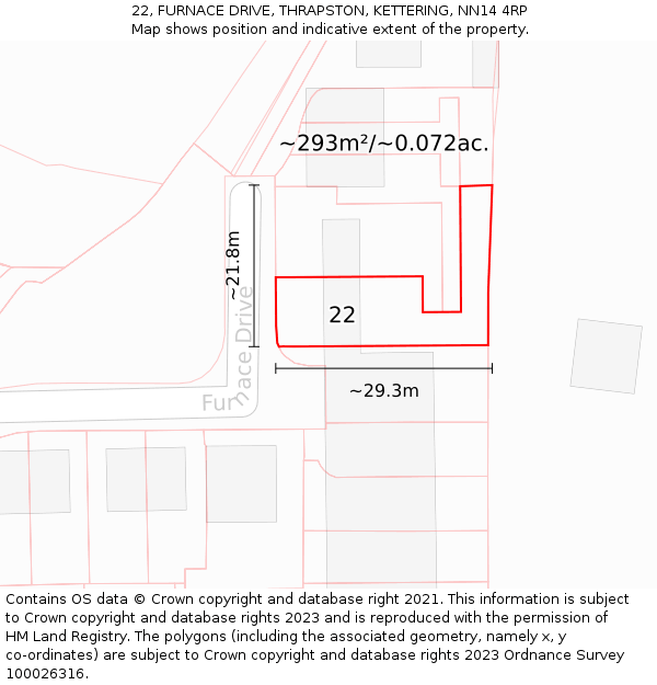 22, FURNACE DRIVE, THRAPSTON, KETTERING, NN14 4RP: Plot and title map
