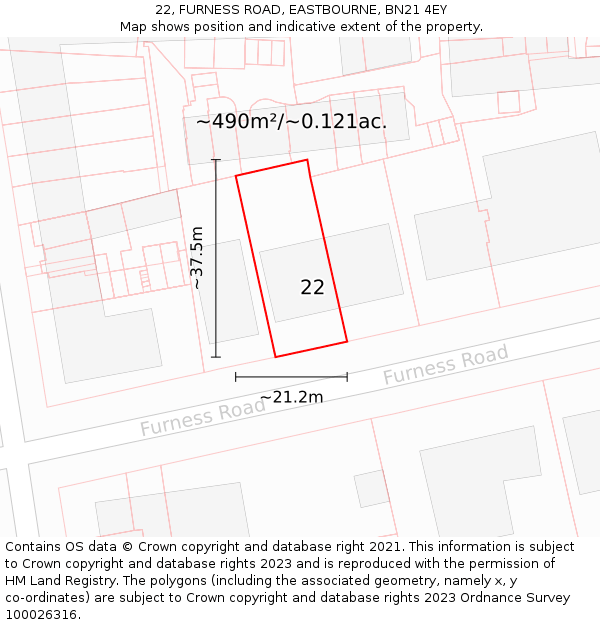 22, FURNESS ROAD, EASTBOURNE, BN21 4EY: Plot and title map