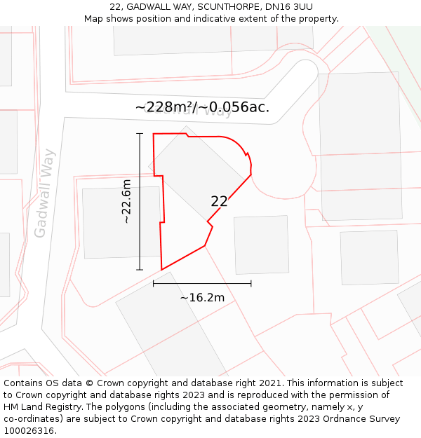 22, GADWALL WAY, SCUNTHORPE, DN16 3UU: Plot and title map