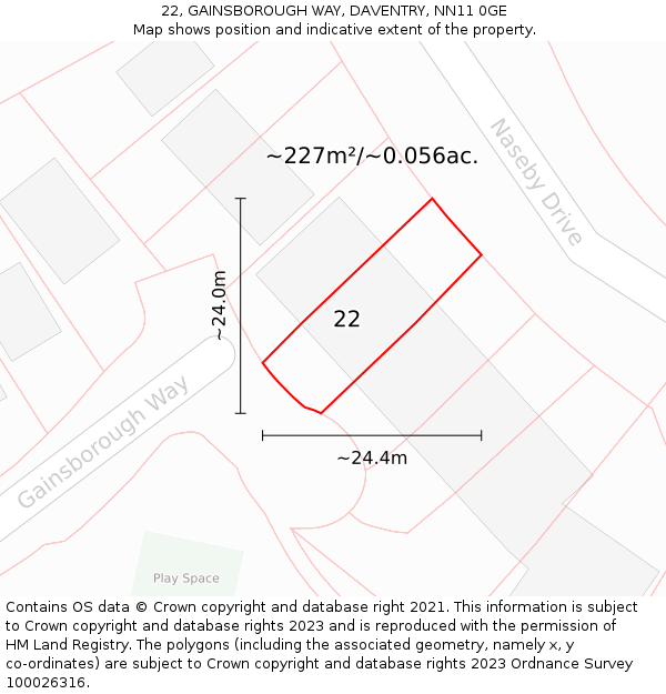 22, GAINSBOROUGH WAY, DAVENTRY, NN11 0GE: Plot and title map