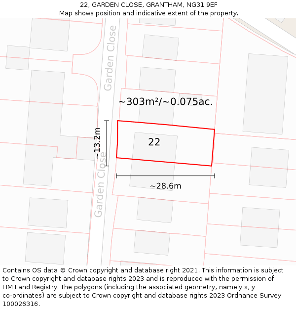 22, GARDEN CLOSE, GRANTHAM, NG31 9EF: Plot and title map