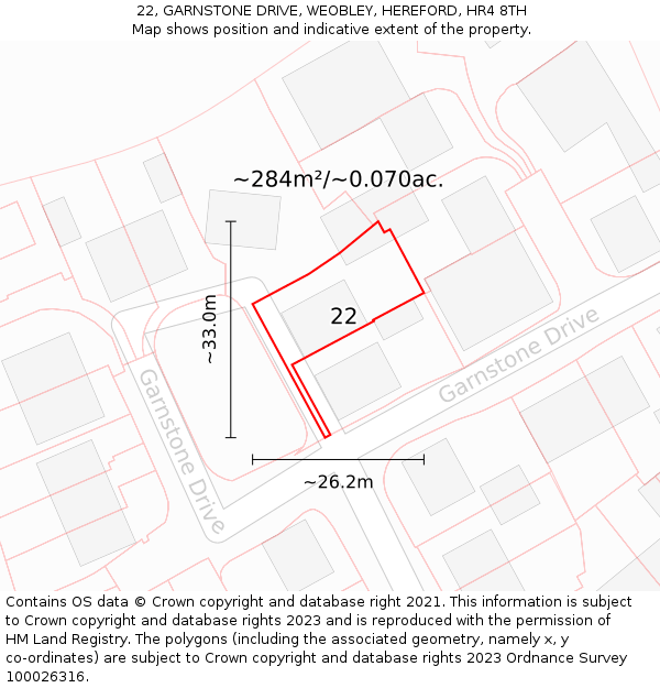 22, GARNSTONE DRIVE, WEOBLEY, HEREFORD, HR4 8TH: Plot and title map