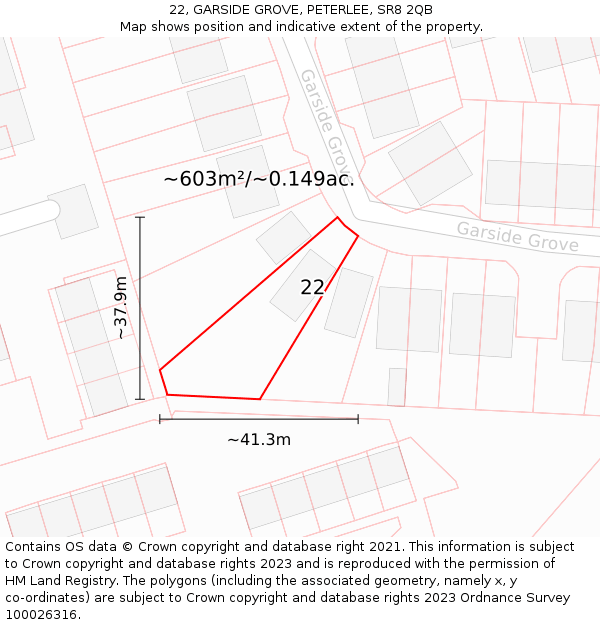 22, GARSIDE GROVE, PETERLEE, SR8 2QB: Plot and title map