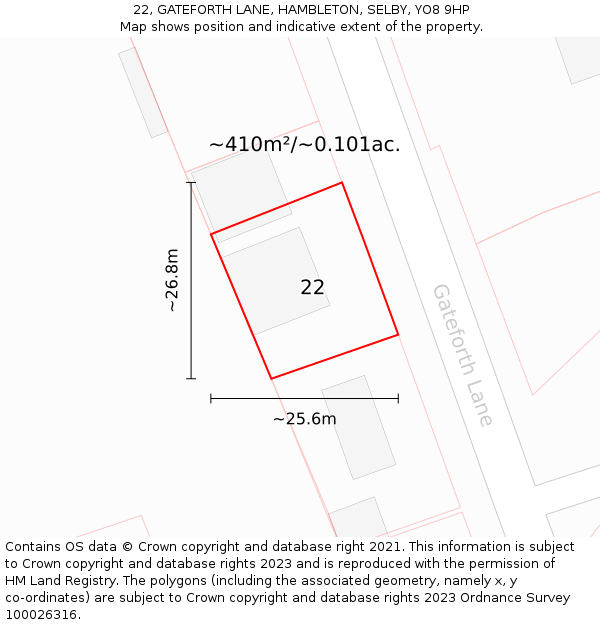 22, GATEFORTH LANE, HAMBLETON, SELBY, YO8 9HP: Plot and title map