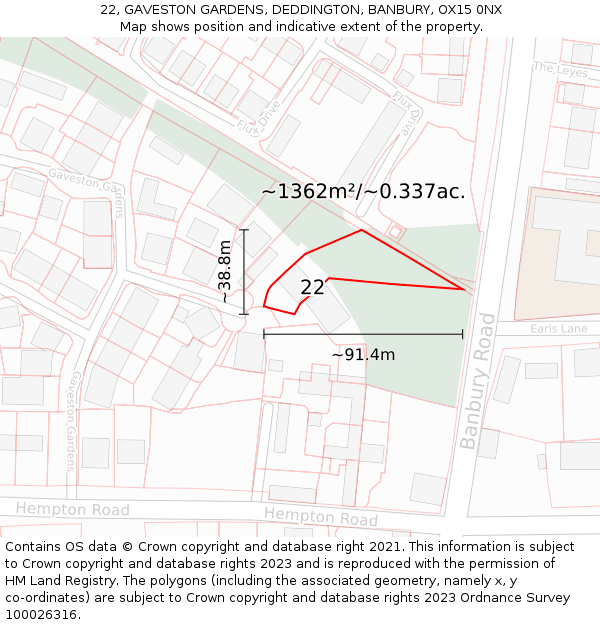 22, GAVESTON GARDENS, DEDDINGTON, BANBURY, OX15 0NX: Plot and title map