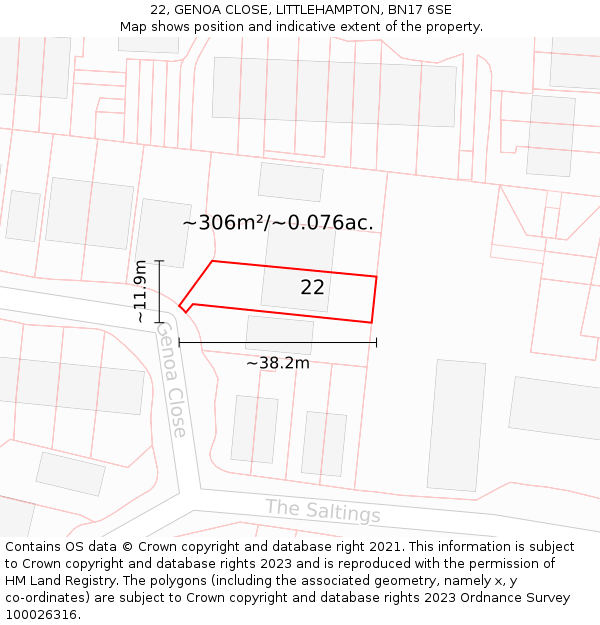 22, GENOA CLOSE, LITTLEHAMPTON, BN17 6SE: Plot and title map