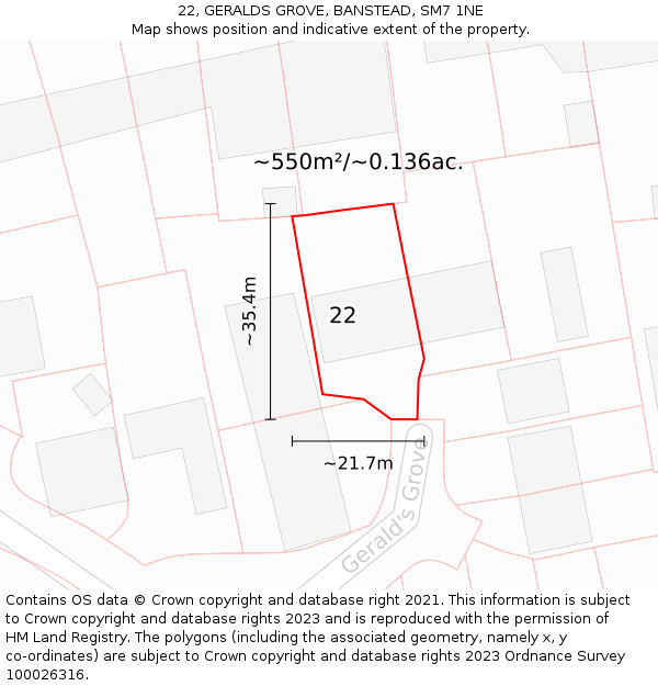 22, GERALDS GROVE, BANSTEAD, SM7 1NE: Plot and title map