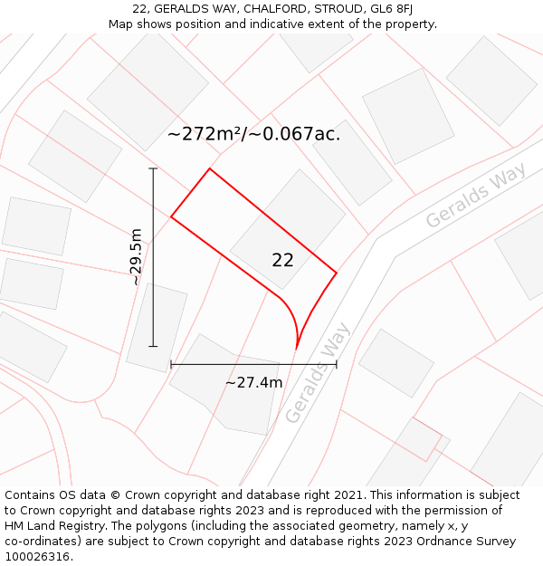22, GERALDS WAY, CHALFORD, STROUD, GL6 8FJ: Plot and title map