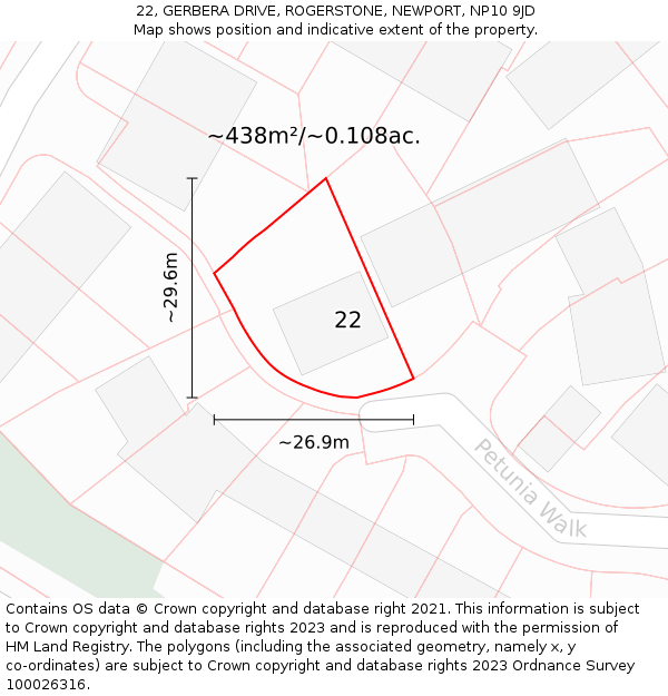 22, GERBERA DRIVE, ROGERSTONE, NEWPORT, NP10 9JD: Plot and title map