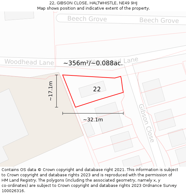 22, GIBSON CLOSE, HALTWHISTLE, NE49 9HJ: Plot and title map