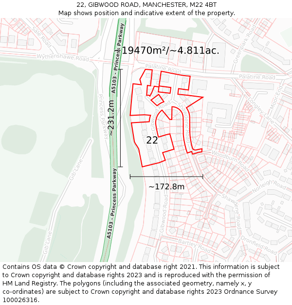 22, GIBWOOD ROAD, MANCHESTER, M22 4BT: Plot and title map
