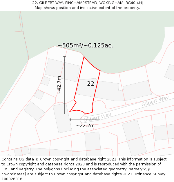22, GILBERT WAY, FINCHAMPSTEAD, WOKINGHAM, RG40 4HJ: Plot and title map