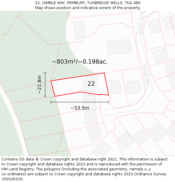 22, GIMBLE WAY, PEMBURY, TUNBRIDGE WELLS, TN2 4BX: Plot and title map
