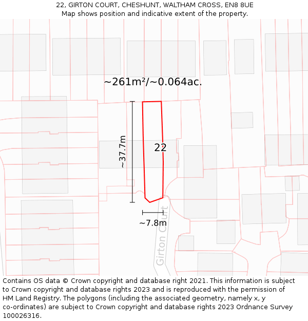 22, GIRTON COURT, CHESHUNT, WALTHAM CROSS, EN8 8UE: Plot and title map