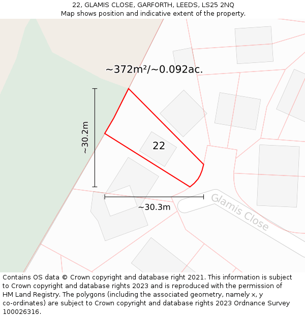 22, GLAMIS CLOSE, GARFORTH, LEEDS, LS25 2NQ: Plot and title map