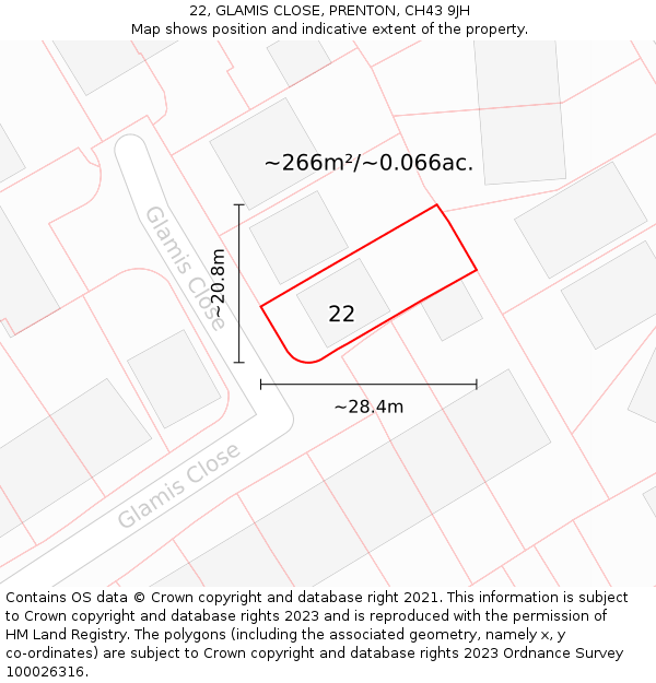 22, GLAMIS CLOSE, PRENTON, CH43 9JH: Plot and title map