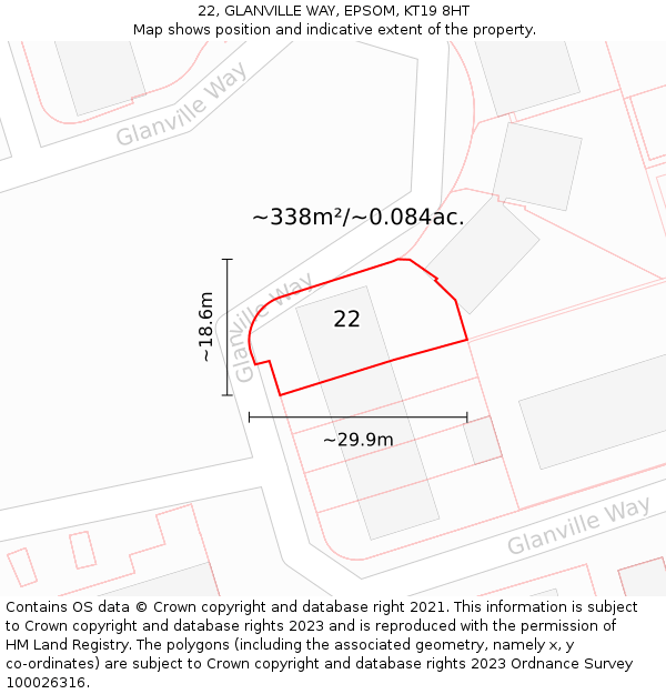 22, GLANVILLE WAY, EPSOM, KT19 8HT: Plot and title map