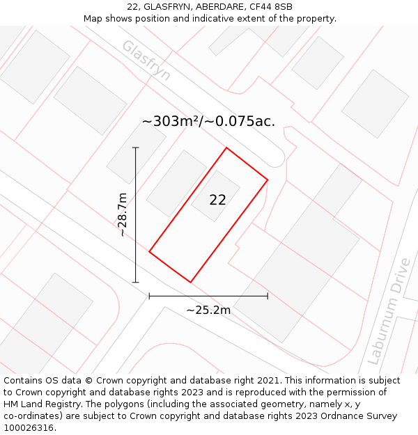 22, GLASFRYN, ABERDARE, CF44 8SB: Plot and title map