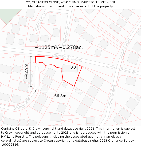 22, GLEANERS CLOSE, WEAVERING, MAIDSTONE, ME14 5ST: Plot and title map