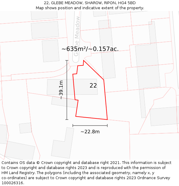 22, GLEBE MEADOW, SHAROW, RIPON, HG4 5BD: Plot and title map