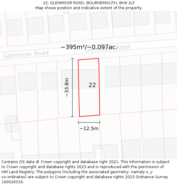 22, GLENMOOR ROAD, BOURNEMOUTH, BH9 2LF: Plot and title map