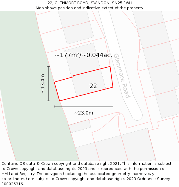 22, GLENMORE ROAD, SWINDON, SN25 1WH: Plot and title map