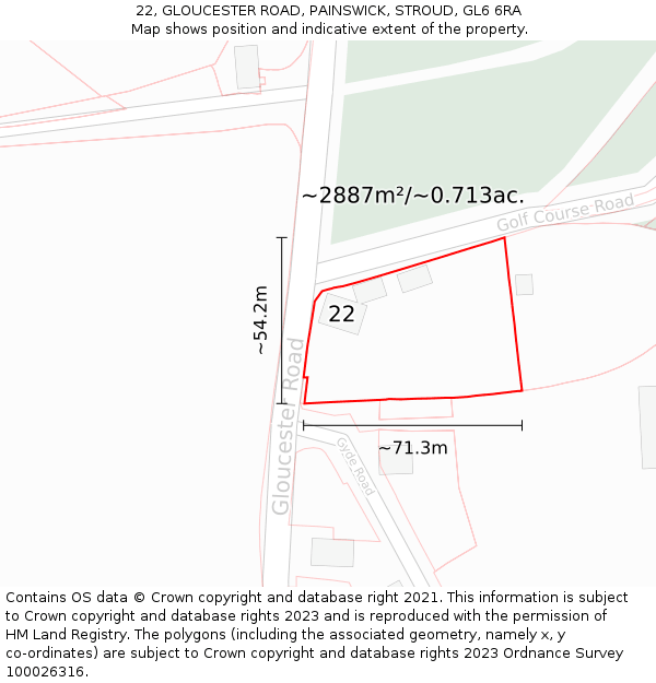 22, GLOUCESTER ROAD, PAINSWICK, STROUD, GL6 6RA: Plot and title map