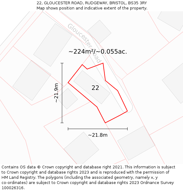 22, GLOUCESTER ROAD, RUDGEWAY, BRISTOL, BS35 3RY: Plot and title map