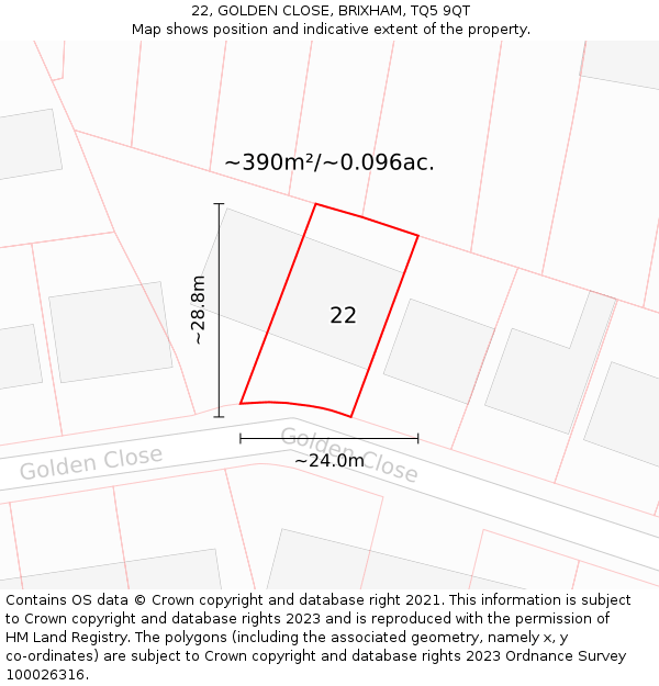 22, GOLDEN CLOSE, BRIXHAM, TQ5 9QT: Plot and title map