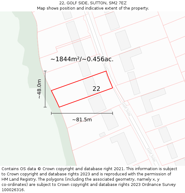 22, GOLF SIDE, SUTTON, SM2 7EZ: Plot and title map