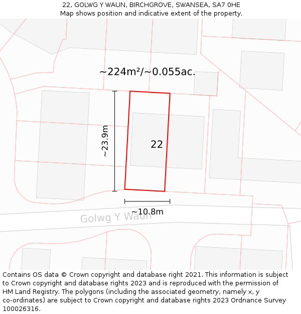 22, GOLWG Y WAUN, BIRCHGROVE, SWANSEA, SA7 0HE: Plot and title map