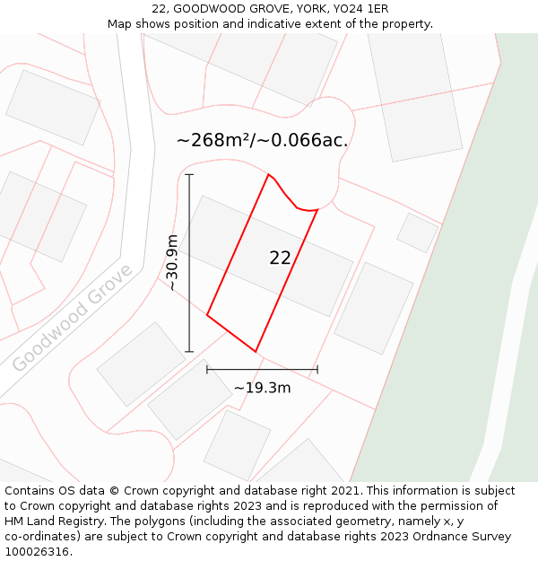 22, GOODWOOD GROVE, YORK, YO24 1ER: Plot and title map