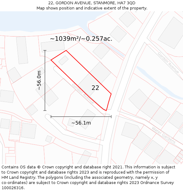 22, GORDON AVENUE, STANMORE, HA7 3QD: Plot and title map
