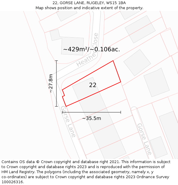 22, GORSE LANE, RUGELEY, WS15 1BA: Plot and title map