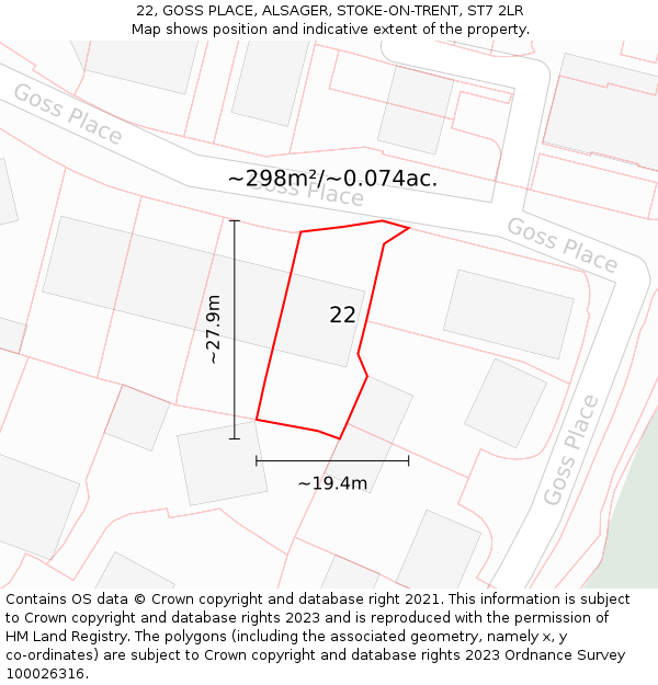 22, GOSS PLACE, ALSAGER, STOKE-ON-TRENT, ST7 2LR: Plot and title map