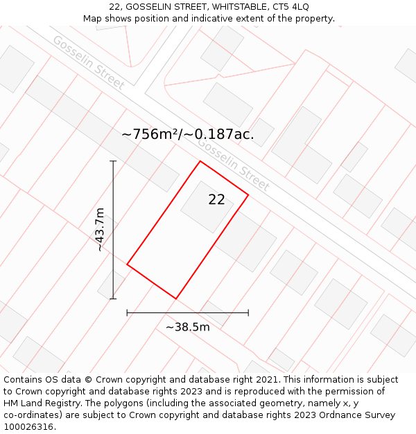 22, GOSSELIN STREET, WHITSTABLE, CT5 4LQ: Plot and title map