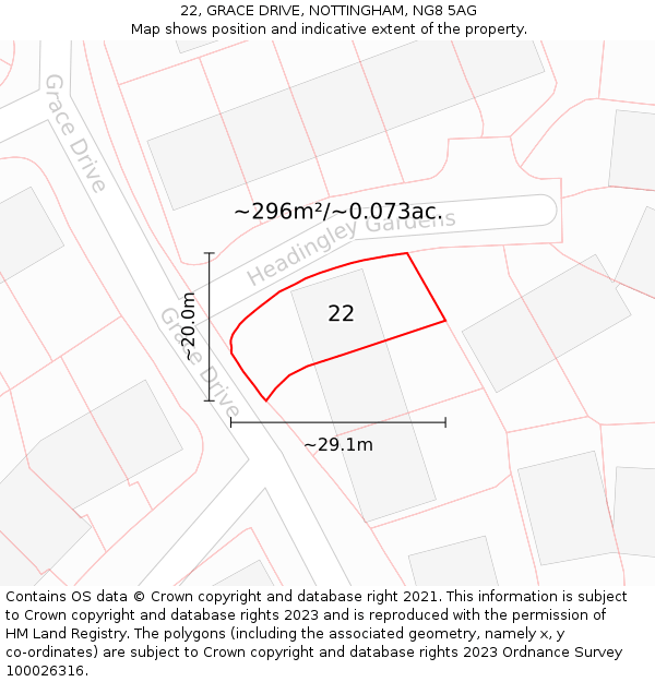 22, GRACE DRIVE, NOTTINGHAM, NG8 5AG: Plot and title map