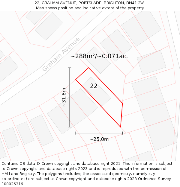 22, GRAHAM AVENUE, PORTSLADE, BRIGHTON, BN41 2WL: Plot and title map