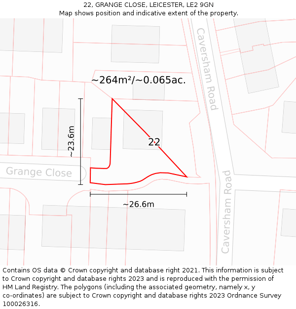 22, GRANGE CLOSE, LEICESTER, LE2 9GN: Plot and title map