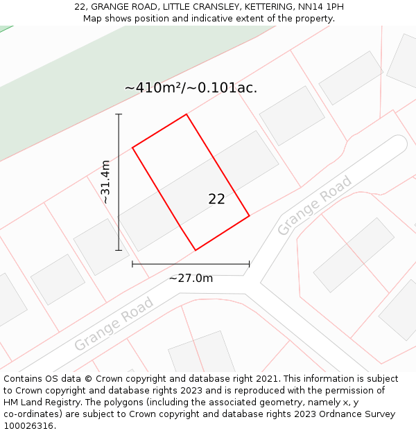 22, GRANGE ROAD, LITTLE CRANSLEY, KETTERING, NN14 1PH: Plot and title map