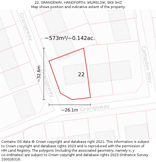22, GRANGEWAY, HANDFORTH, WILMSLOW, SK9 3HZ: Plot and title map