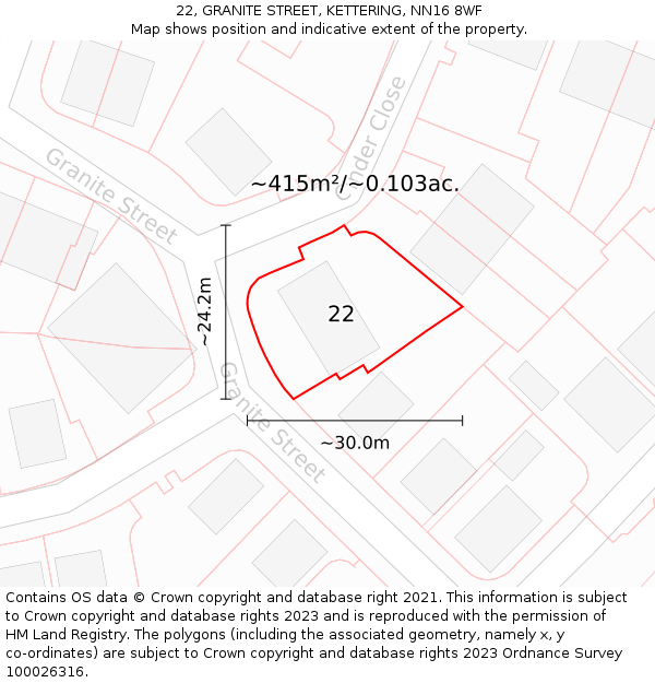 22, GRANITE STREET, KETTERING, NN16 8WF: Plot and title map