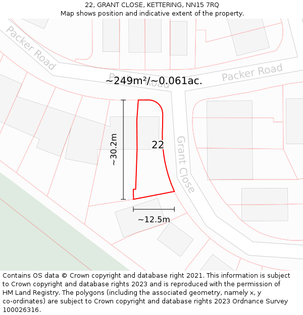 22, GRANT CLOSE, KETTERING, NN15 7RQ: Plot and title map