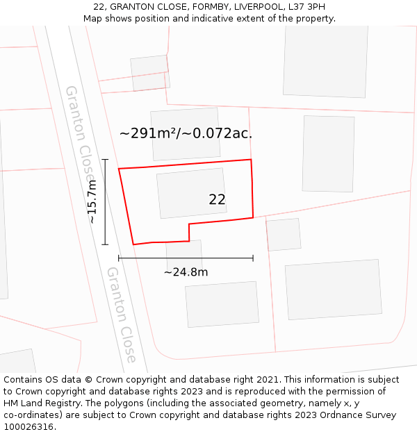 22, GRANTON CLOSE, FORMBY, LIVERPOOL, L37 3PH: Plot and title map