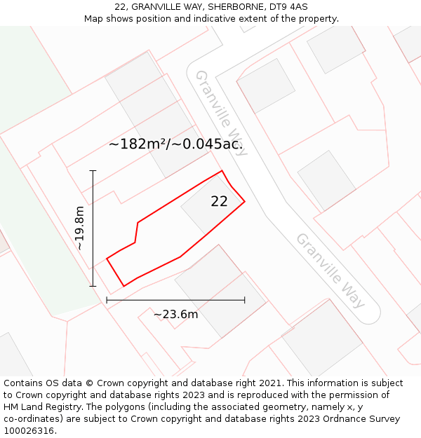 22, GRANVILLE WAY, SHERBORNE, DT9 4AS: Plot and title map