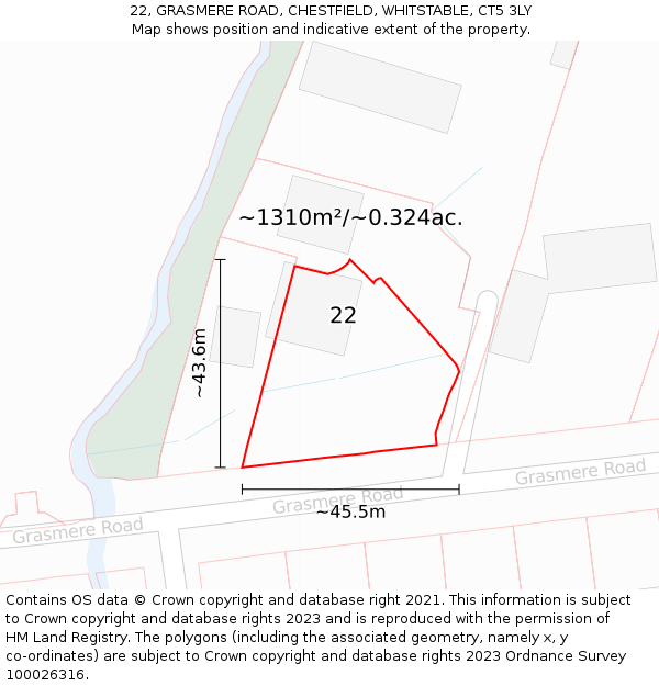 22, GRASMERE ROAD, CHESTFIELD, WHITSTABLE, CT5 3LY: Plot and title map