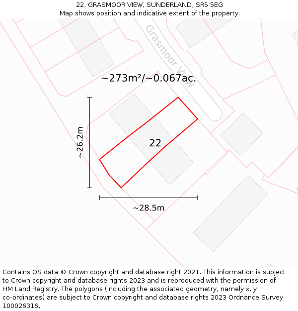 22, GRASMOOR VIEW, SUNDERLAND, SR5 5EG: Plot and title map