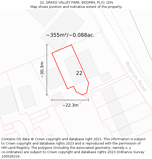 22, GRASS VALLEY PARK, BODMIN, PL31 1DN: Plot and title map