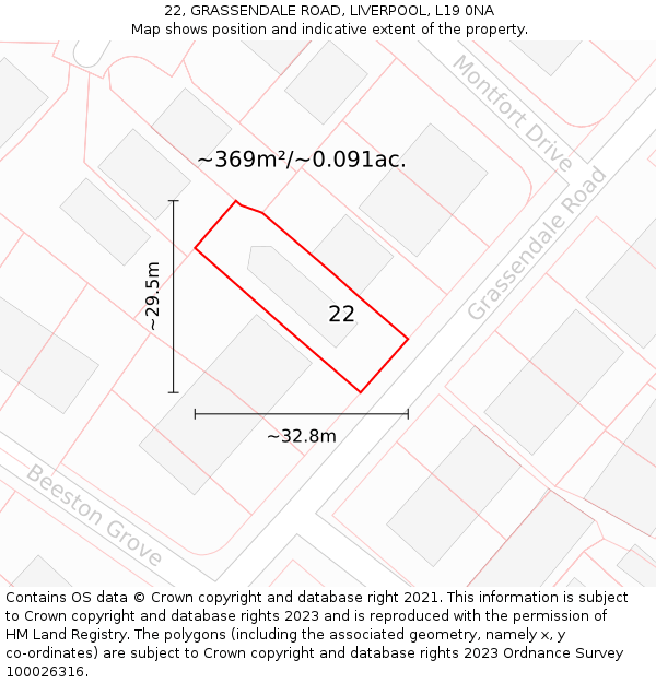 22, GRASSENDALE ROAD, LIVERPOOL, L19 0NA: Plot and title map