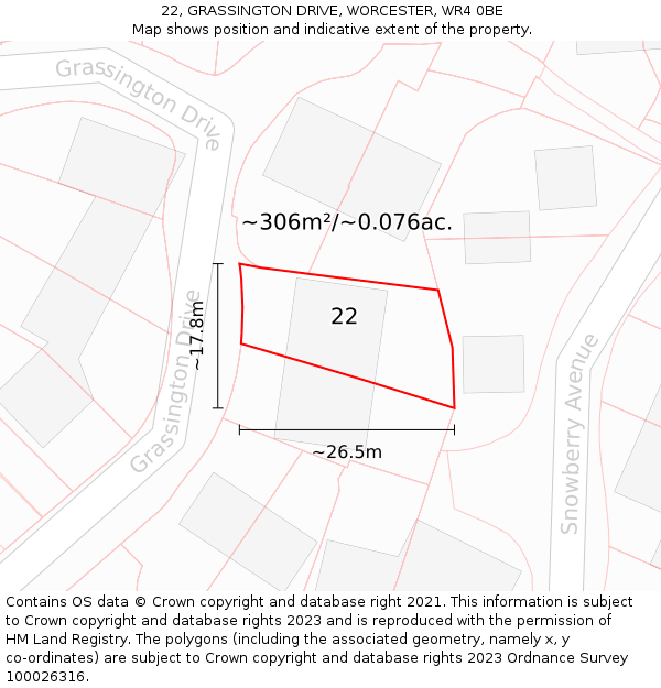22, GRASSINGTON DRIVE, WORCESTER, WR4 0BE: Plot and title map
